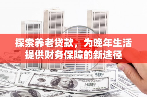 天等探索养老贷款，为晚年生活提供财务保障的新途径